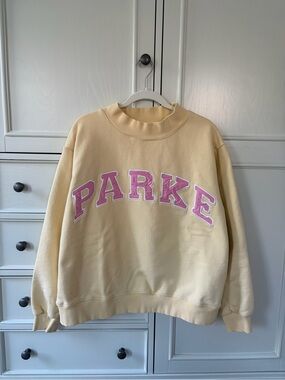 PARKE Light Yellow Crewneck Sweatshirt with Pink Logo